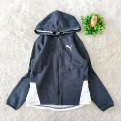 PUMA　プーマ　パーカー　黒×白　フルジップ　140　羽織り　スポーティ