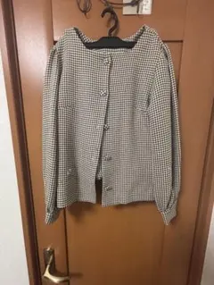 千鳥格子柄 ノーカラージャケット セットアップのサムネイル