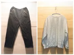 ペアマノンストリート 白ロンT 黒ステッチパンツ セット 男児160cm