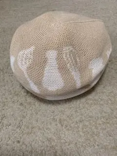 ベージュ ニット ベレー帽 手描き風模様