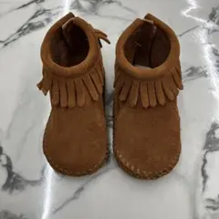 ブラウン スエード ベビーブーツ フリンジ付き