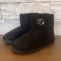 スヌーピー 黒 ショートブーツ　ムートンブーツ 20cm 子供用ブーツ　冬用