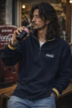 激レア★コカコーラ 刺繡ロゴ ハーフジップフリース プルオーバーヴィンテージ古着