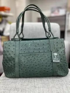 極美品 希少色 オーストリッチ ドラムバッグ ハンドバッグ 肩掛け 