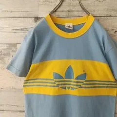 希少デザイン☆ 90s アディダス 刺繍 ビッグロゴ リンガーネック Tシャツ