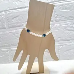 ビーズブレスレット 16cm ホワイト 青緑