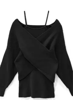 クロスオーバーオフショルダーニットワンピース