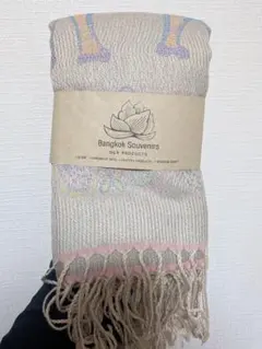 パシュミナ100％ 大判フリンジ付ストール 象柄 ピンク