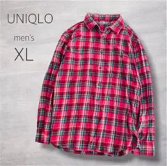 UNIQLO メンズ ネルシャツ XL レッド系 カジュアル 羽織 便利 明るい