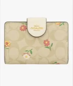 COACH 花柄 二つ折り財布 ベージュ 並行輸入品:アウトレット品