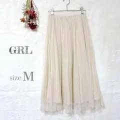 【グレイル】GRL プリーツスカート ひざ丈 ウエストゴム 透け感 ホワイト Mのサムネイル