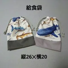 給食袋 巾着袋 2点セット 海の生き物 ジンベイザメ グレー 男の子 洗い替えに