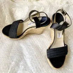 JIMMY CHOO■ウェッジソールサンダル アンクルストラップ■黒36
