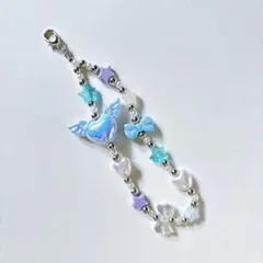 ハンドメイド 水色 ストラップ ビーズ