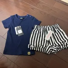 新品　フタフタ　ネイビー半袖シャツとストライプパンツセット　80サイズ
