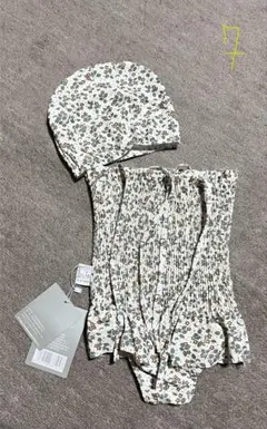 子供水着 小花柄 スイムウェア 帽子セット 女の子 120cm