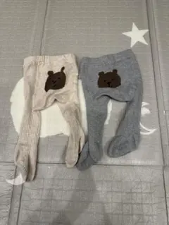 GAPくまさんベビータイツ 2枚セット ベージュ グレー