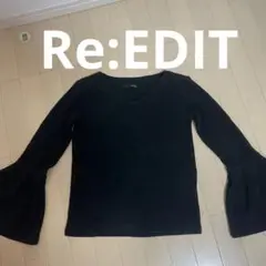 Re:EDIT リエディ ブラック フレア ニット トップス