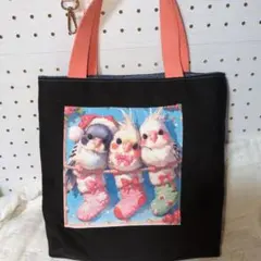 トートバックパネルインコさん両面ハンドメイド