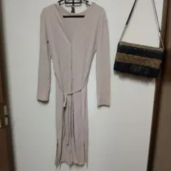 ナノユニバース♦︎リブカットソーワンピース F ミモレ丈　綿混　ベージュa565