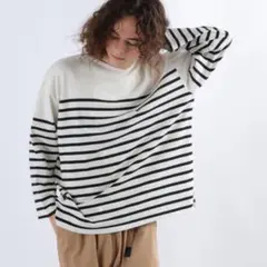 SHIPS any/オーバーサイズ ボーダー マイクロ ボートネック カットソー