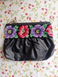 【新品】FEILER フラワー刺繍 ポーチ ブラック
