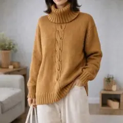 コレクション［M］大人カジュアル◎ウール混◎ポイントリブ◎タートルネックニット