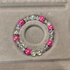 ピンクパールとクリアビーズの伸縮性ブレスレット