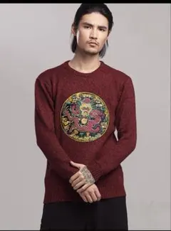WELONG 赤い刺繍ニットセーター