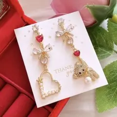 大人可愛い ジルコニア asymmetry ハンドメイドピアス イヤリング