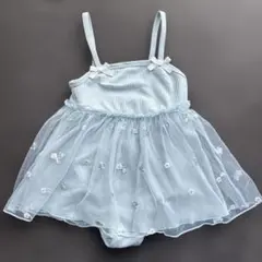 水色 フリル付き ワンピース水着　チュール　110cm
