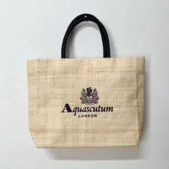 Aquascutum アクアスキュータム ラフィア トートバッグ ポーチ付 黄緑 