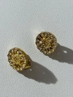 【ディオール】ゴールドクリスタルラウンドイヤリング