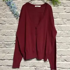 【超美品】ニコアンド Vネック カーディガン リネン 薄手 長袖 レッド 赤 L