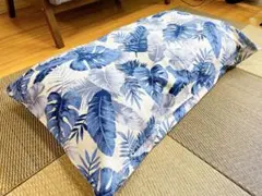 ロングシートクッションカバー100×60cmハワイアンリーフ：シーブルー