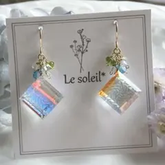 一点物✧オーロラ水晶×スイスブルートパーズ×ペリドットピアス✧14kgf