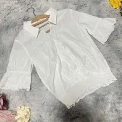 【MAJESTIC LEGON】花柄刺繍ブラウス　フリル　ギャザーシャツ　(S)