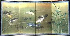 壁掛け屏風 日本画 金箔彩色 『鯉』 #630 壁掛け屏風 日本画 金箔彩色 『鯉』 #630 - メルカリ