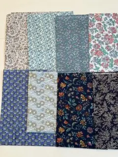 016 リバティプリントビンテージブルー系カットクロス8種セット