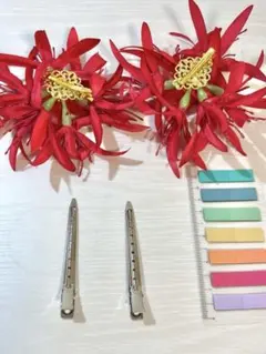 赤い花飾りセット かんざし・髪飾り