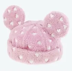 ディズニーランド　なかよしクラブ ミッキー　ボアキャップ　ピンク　ハート柄