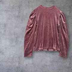【レイカズン】 長袖カットソー ベロア ハイネック　パフスリーブ ピンク