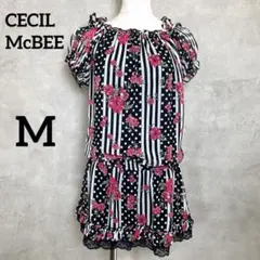 CECIL McBEE 花柄 ドット オフショルダーチュニックワンピース
