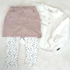 petitmainプティマイン　ネコポケットスカッツ+ネコ刺繍トレーナー