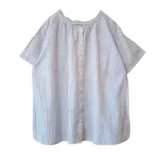 スタジオクリップ コットン100 縦ストライプ ブラウス ブルー Mサイズ