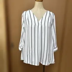 INGNI ストライプ Vネック 七分袖シャツ