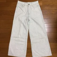 ZARA DENIM グリーン　ストライプ ワイドパンツのサムネイル