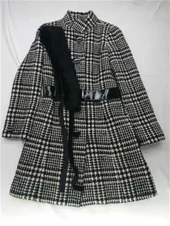 ★プライベートレーベル 千鳥格子ウールコート ファー付き