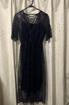 ネイビー レース ロングドレス　（kaene）