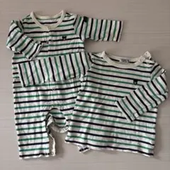 DOUBLE.B ストライプロンパース・ロンT セット
